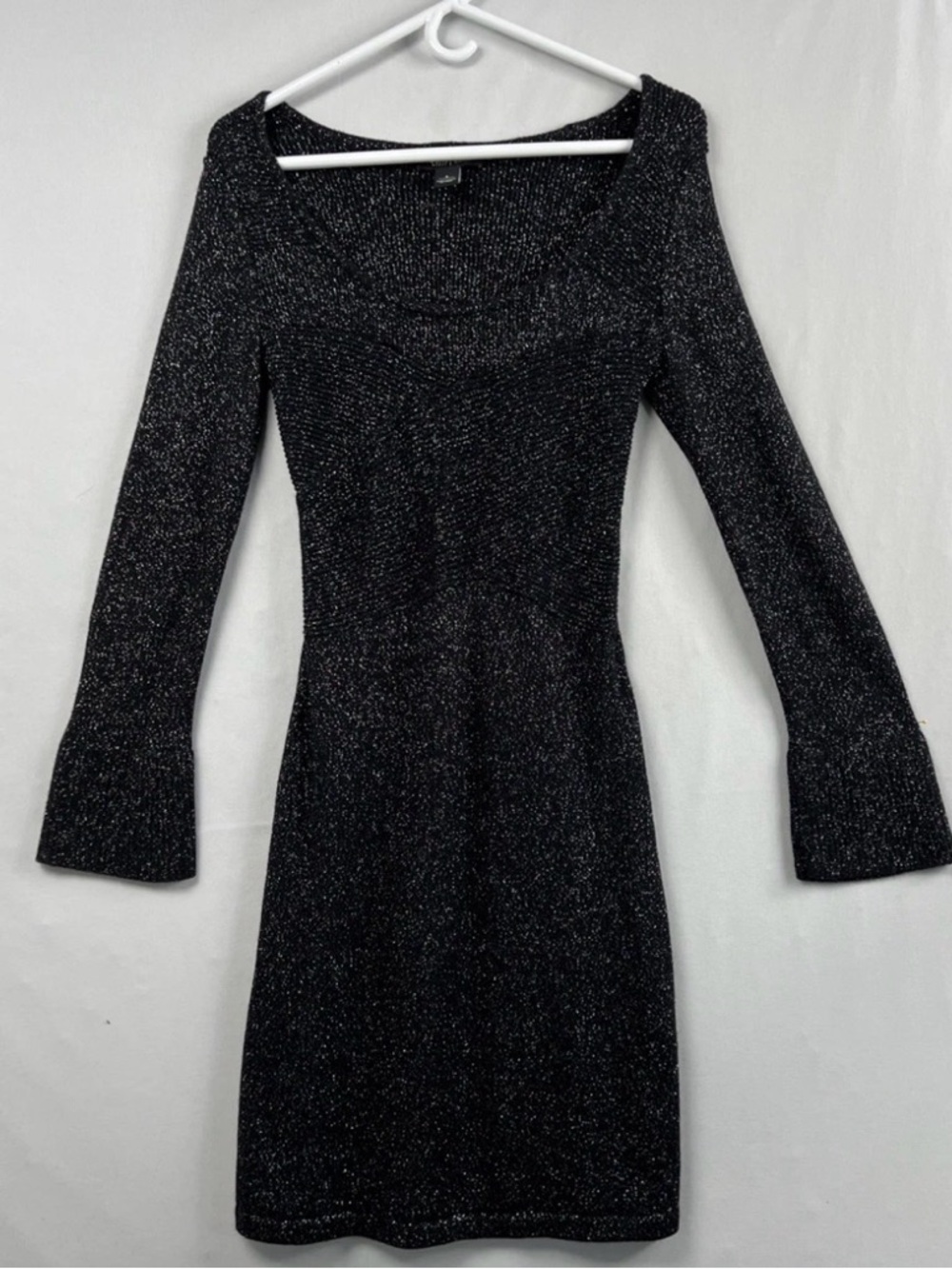 White House Black Market Black Metallic Long-Sleeve Knit Dress